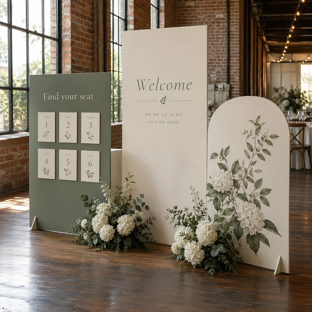 Three-panel seating & welcome setup
