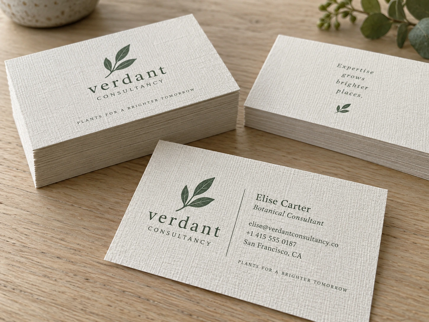 Linen business cards with botanical artwork
