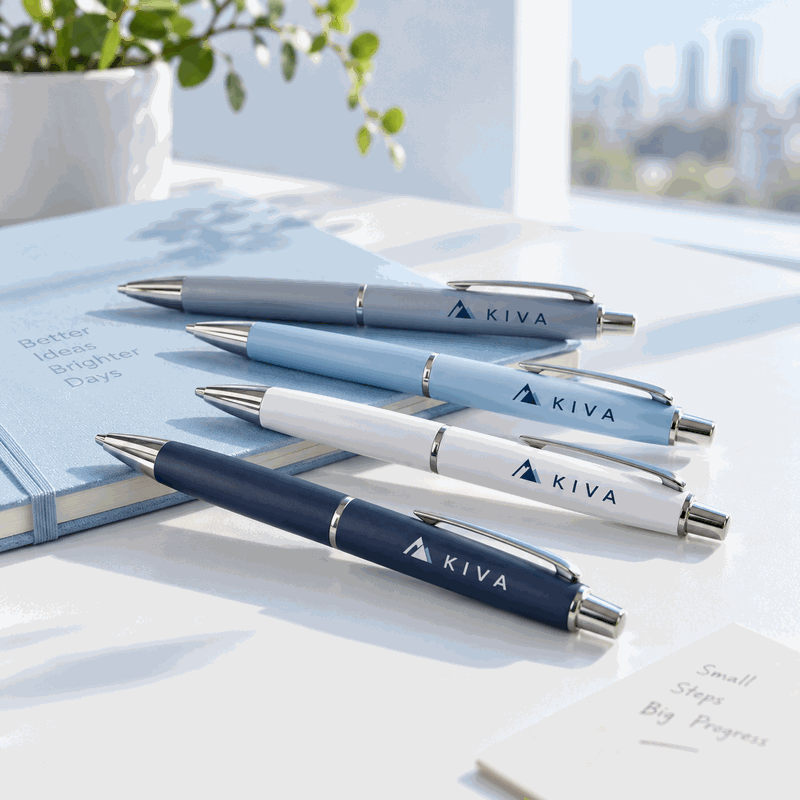 Printed pens, tassels, magazines, bottles and mouse pads with different logos